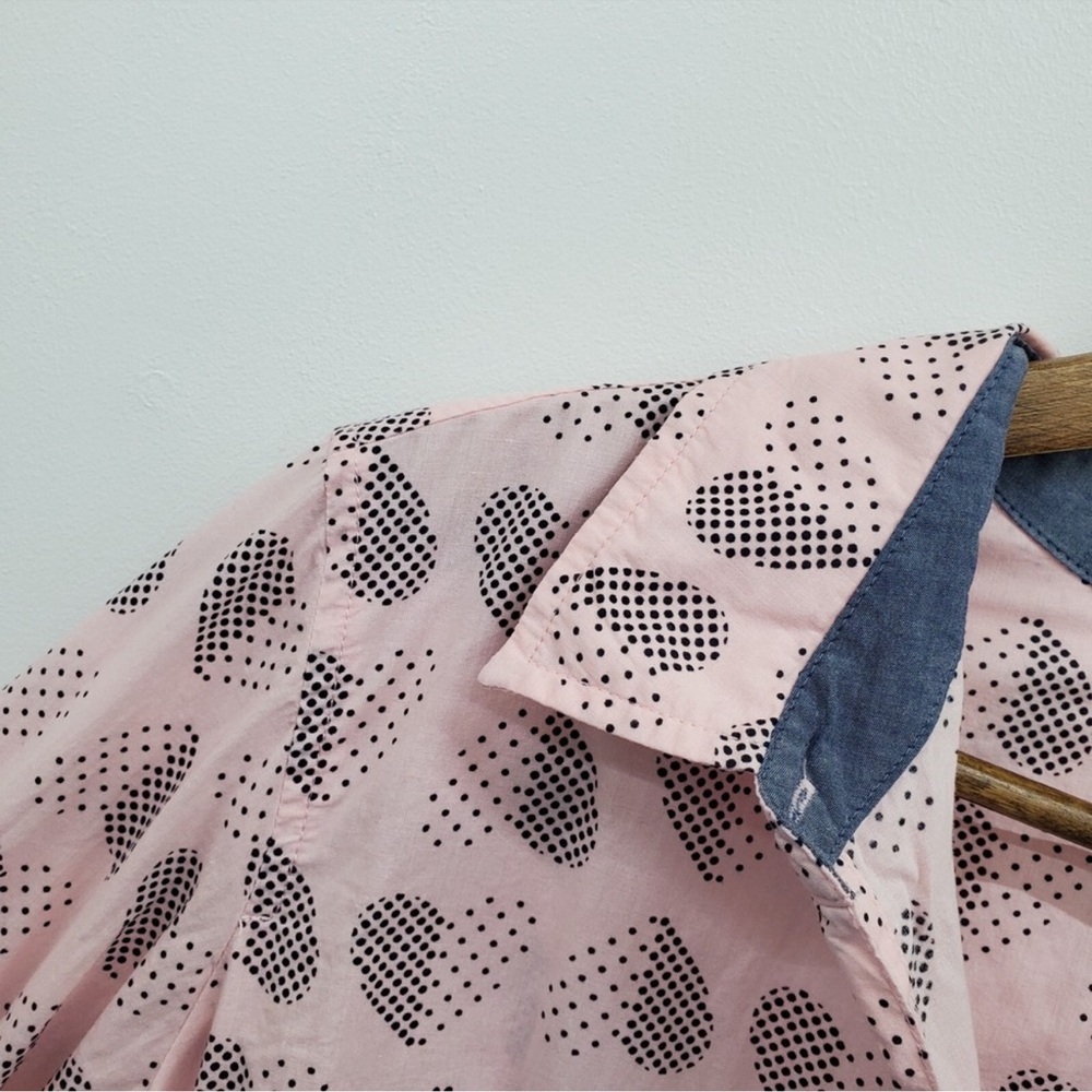 Tommy Hilfiger 🆕 100% Cotton Polka Dot Hearts Button Tab Roll Sleeves NWOT Sz 3x - Picture 7 of 14